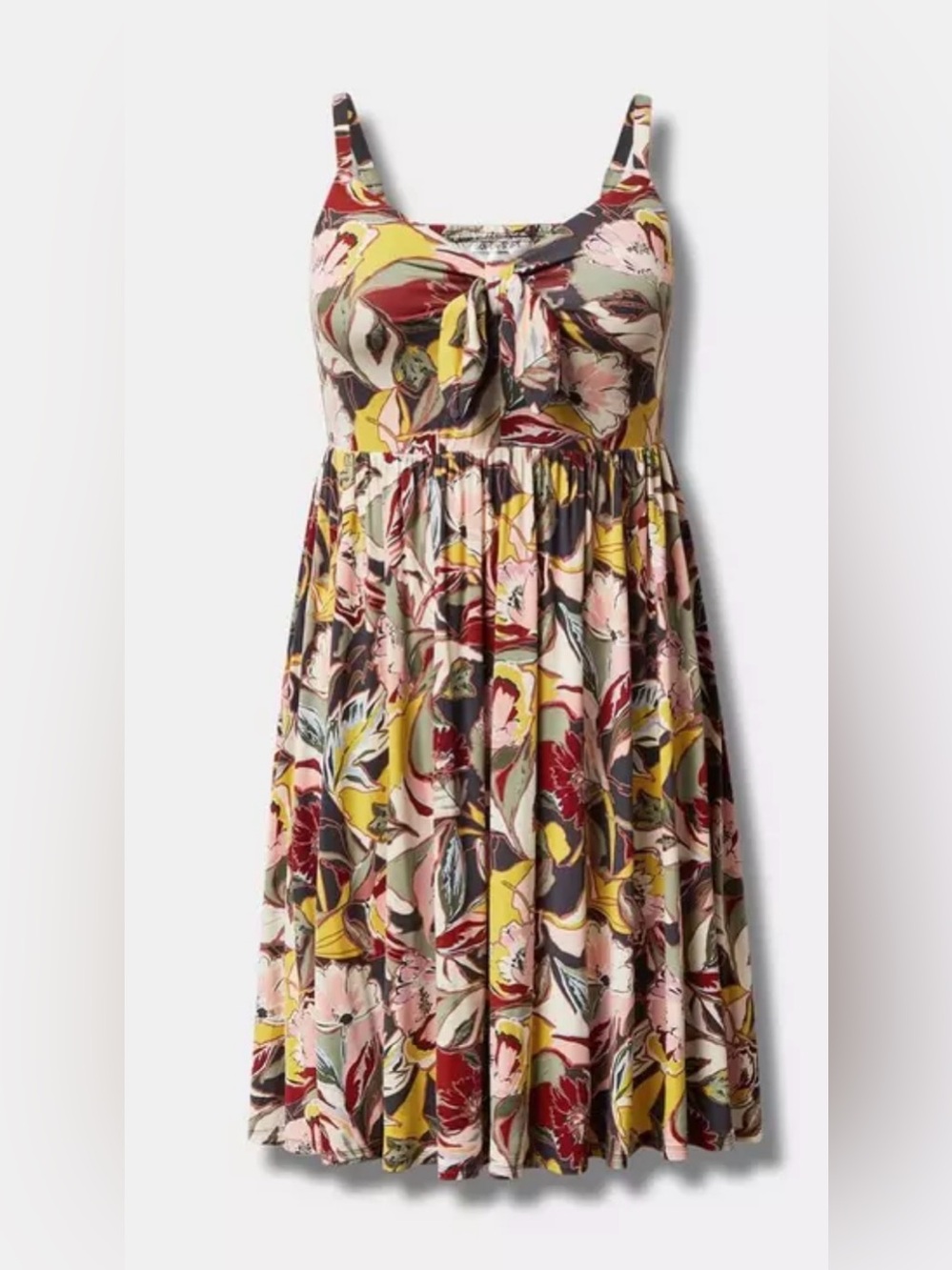 torrid Floral Tie-Front Knit Dress in Pink, Yellow, Green, Black